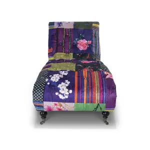 Chaise Lounge in Multicolour Patchwork Chesterfield