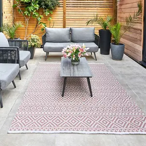 Pink Outdoor Rug, Geometric Stain-Resistant Rug For Patio Decks, 3mm Modern Outdoor Luxurious Area Rug- 190cm X 290cm