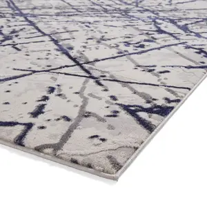 Blue Silver Abstract Marble Metallic Rug, 11mm Thick Stain-Resistant Rug, Modern Rug for Dining Room-120cm X 170cm