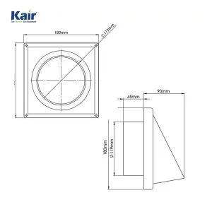 Kair Cowled External Vent 125mm - 5 inch Rear Spigot Stainless Steel Grille with Backdraft Shutter