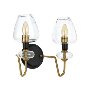 Twin Wall Light Aged Brass Finish Charcoal Black Paint LED E14 40W