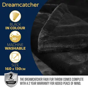 Dreamcatcher Blanket Throw Soft Faux Fur 160 x 130cm Overblanket Black