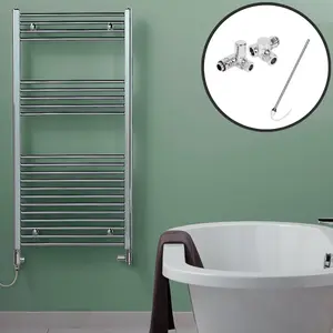 Bray Dual Fuel Heated Towel Rail, Straight, Chrome - W500 x H1000 mm