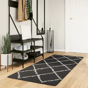 Shaggy Rug PAMPLONA High Pile Modern Black and Cream 80x200 cm