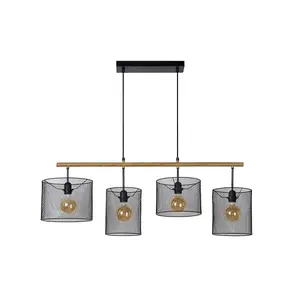 Lucide Baskett Vintage Bar Pendant Light - 4xE27 - Black