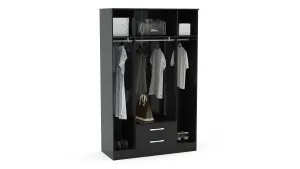 Birlea Lynx 4 Door 2 Drawer Wardrobe With Mirror Black