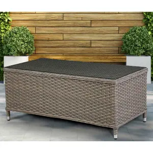 Dellonda Chester Rattan & Glass Outdoor Garden Balcony Table, 108x58cm, Brown