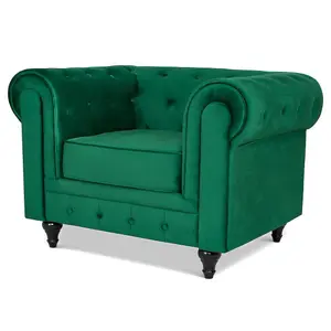 Velvet Chesterfield Arm Chair - Jade Green