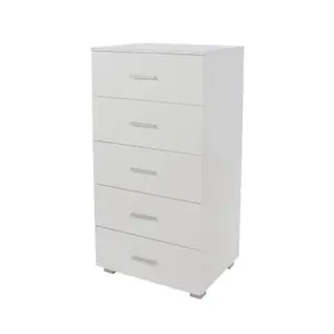 Lido 5 narrow tall chest of drawers, White