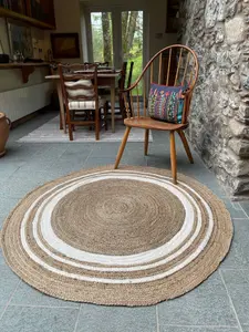 KHIDAKEE Round Border Natural Rug Hand Woven Jute / 90 cm Diameter