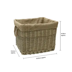 JVL Antiques Wash Canvas Lined Rectangle Log Basket with Rope Handles