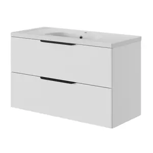 GoodHome Levanna Gloss White Rectangular Vanity Basin (W)100.6cm