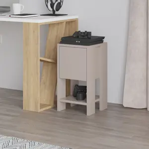 Atharv Bedside Table with Drop-Door Storage and Open Shelf for Versatile Living Dark Grey