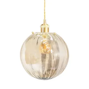 ValueLights Chessy Amber Tinted Ribbed Glass Globe Easy Fit Ceiling Light Shade - LED Bulb Included