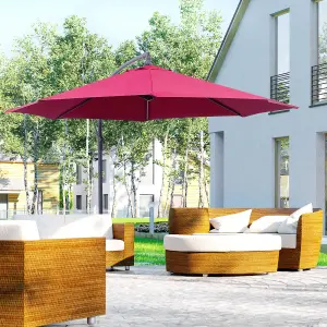 Outsunny 3(m) Garden Banana Parasol Cantilever Umbrella Crank, Wine Red