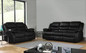 3 Seat + 2 Seat Set Black Recliner Sofa Leather bonded Reclining Lazy boy Sofa Suite Sofas Chair D Pro T Homeware