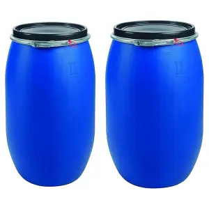 Large 120L Plastic Blue Open Top Food Grade Keg Barrel Storage Drums With Ring Latch & Lid