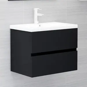 Berkfield Sink Cabinet with Built-in Basin Black Engineered Wood