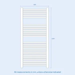 Nes Home 1200 x 600 mm Central Connection Designer Towel Radiator White Single Straight