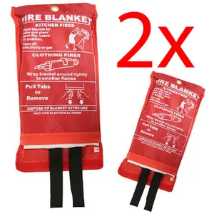 2 X Fire Blanket Home Safety 1m X 1m Quick Release Protection Kitchen Office Bag