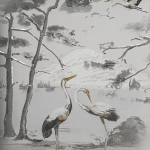 Laura Ashley Animalia Cranes Grey Canvas art (H)80cm x (W)60cm