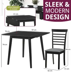 Hallowood Furniture Ledbury Drop Leaf Rectangular Table with 2 Chairs in Black Finish