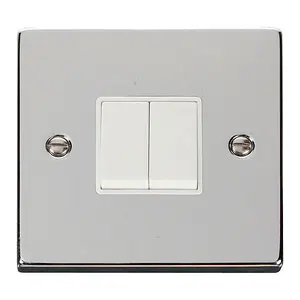 Polished Chrome 10A 2 Gang 2 Way Light Switch - White Trim - SE Home