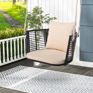 Costway Patio Hanging Rattan Basket Chair Swing Hammock Chair w/Seat Cushion