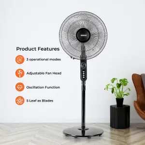 Geepas 16" Pedestal Fan 5 Blades Heavy Duty Oscillating Adjustable Height 1 Hour Timer