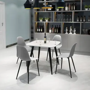 Core Products Aspen White 80cm Square Dining Table with 4 Light Grey Plastic Curve Design Chairs