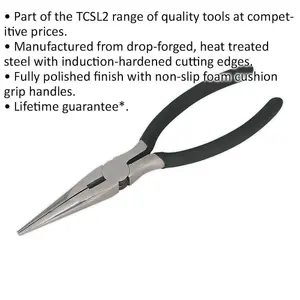 200mm Long Nose Pliers - Drop Forged Steel - 40mm Jaw Capacity - Foam Grip