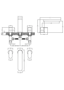 Modern Round Deck 3 Mounted Tap Hole Bath Filler Tap - Chrome