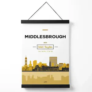 Middlesbrough Yellow and Black City Skyline Medium Poster with Black Hanger