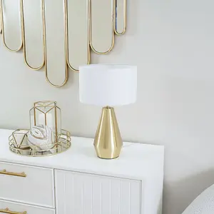 ValueLights Jax Gold Metal Touch Dimmer Table Lamp with White Drum Shade