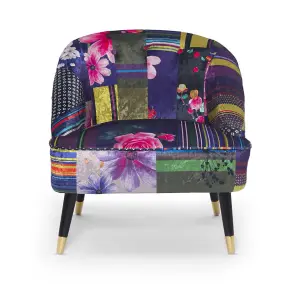 Fabric Patchwork Kensington Slipper Accent Chair Multicolour