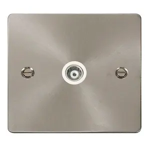 Flat Plate Satin / Brushed Chrome Single Isolated Coaxial Socket - White Trim - SE Home