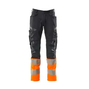 Mascot Accelerate Safe Trousers with Kneepad Pockets - Dark Navy/Hi-Vis Orange   (35.5) (Leg Length - Short)