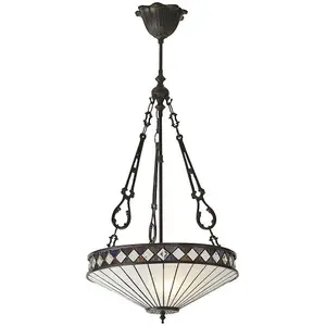 Tiffany Glass Hanging Ceiling Pendant Light Bronze & Natural Lamp Shade i00129