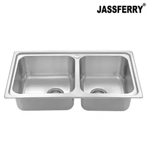 JASSFERRY Brilliant Drop-in Stainless Steel Kitchen Sink 1.5 Two Square Bowl Rome Design, 860 X 500 mm