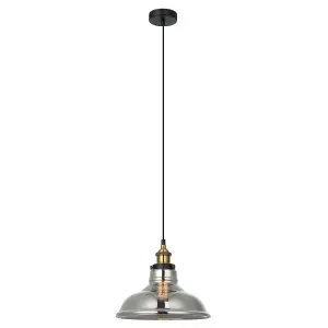 Luminosa Industrial And Retro Hanging Pendant Black, Gold 1 Light  with Smoky Shade, E27 Dimmable