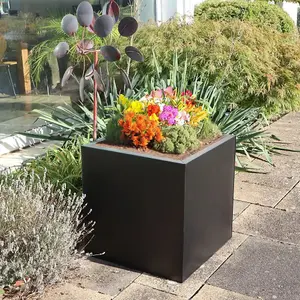 40cm Zinc Galvanised Matte Black Square Planter