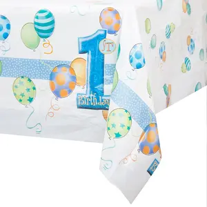 Unique Party Plastic Balloons 1st Birthday Tablecloth Blue/White (One Size)