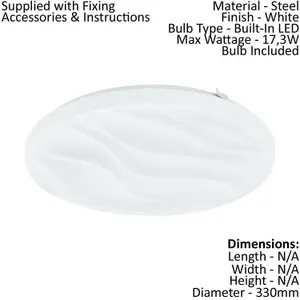 Flush Ceiling Light Colour White Shade White Plastic Bulb LED 17.3W Included