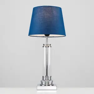 ValueLights Knowles Modern Silver and Clear Glass Touch Floor Lamp with Navy Light Shade