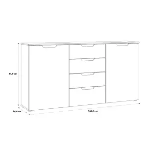 Sienna Wide Chest of 4 Drawers and 2 Doors in White/White High Gloss