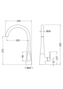 Kitchen Mono Mixer Tap with 1 Lever Handle, 398mm - Chrome