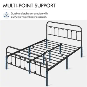 Yaheetech Black 4ft6 Double Vintage Metal Bed Frame with High Headboard and Footboard