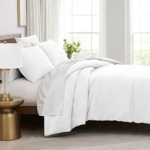 Microfibre 200 TC Plain Reversible Plain Weave Modern & Contemporary Duvet Cover Set White / Single - 1 Standard Pillowcase