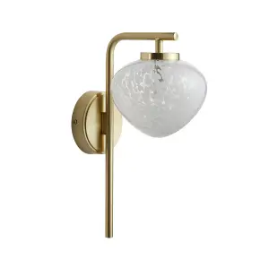 Luminosa Bari Wall Lamp Satin Brass Plate, White Confetti Glass