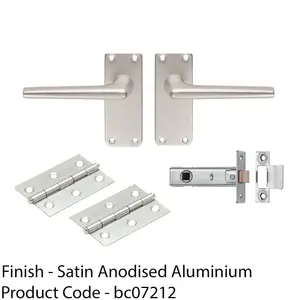 Contract Straight Door Handle & Latch Pack - Satin Aluminium Lever On Backplate